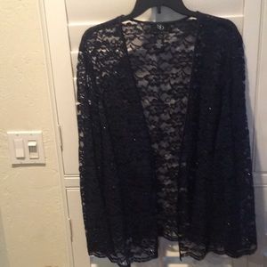 Elegant Sandra Darren navy blue lace long sleeve opencardigan